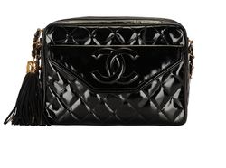 Chanel Vintage Tassel Camera Flap Bag, Patent Leather, Black, 1854213, 3*